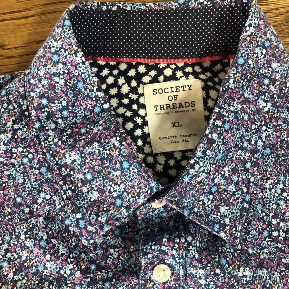 Society of Threads Men's Blue Floral Shirt